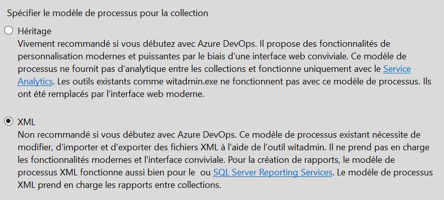 Les deux types de collection dans Azure DevOps Server