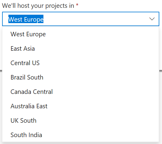 Choix du centre de données Azure pour une organisation Azure DevOps