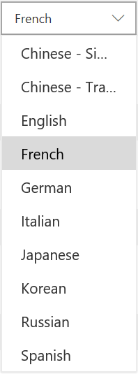 Liste des langues disponibles pour Azure DevOps Server