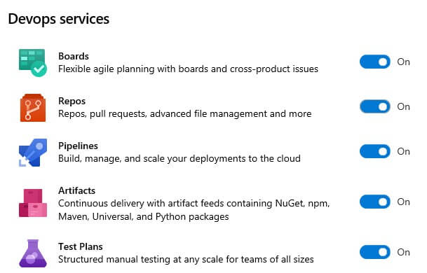 Les services de Azure Devops : Boards, Repos, Pipelines, Artifacts, Test Plans
