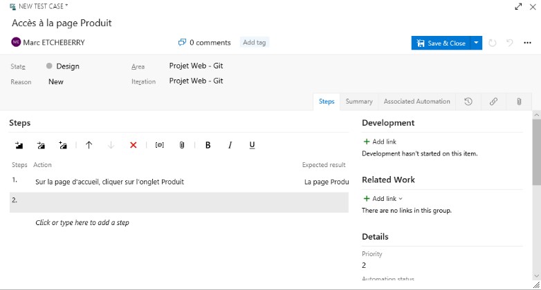 Décrire les cas de test avec Azure Devops