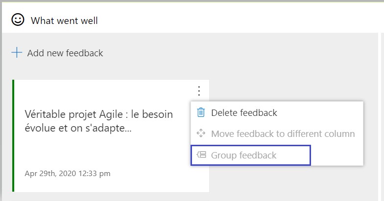 Extension Retrospective - Grouper les commentaires avec Azure DevOps