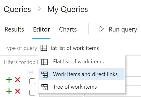 Azure DevOps - types de liste dans l'éditeur de requêtes