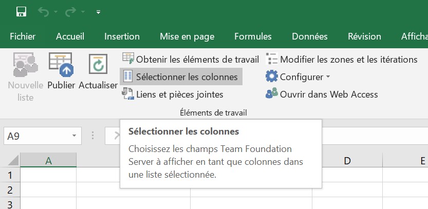 Azure DevOps - sélection des colonnes dans Excel