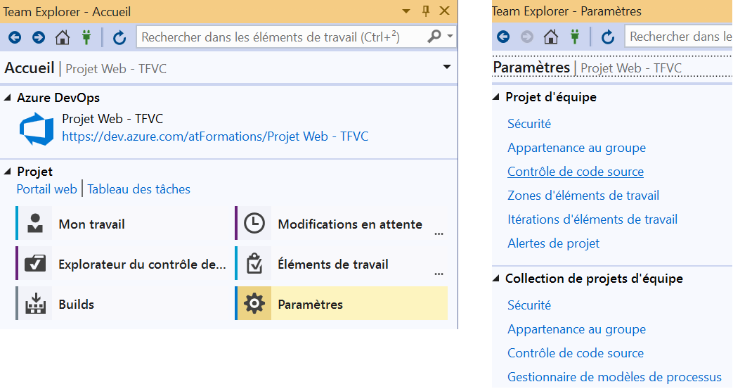 Modifier les paramètres de contrôle de code source d’un projet TFVC