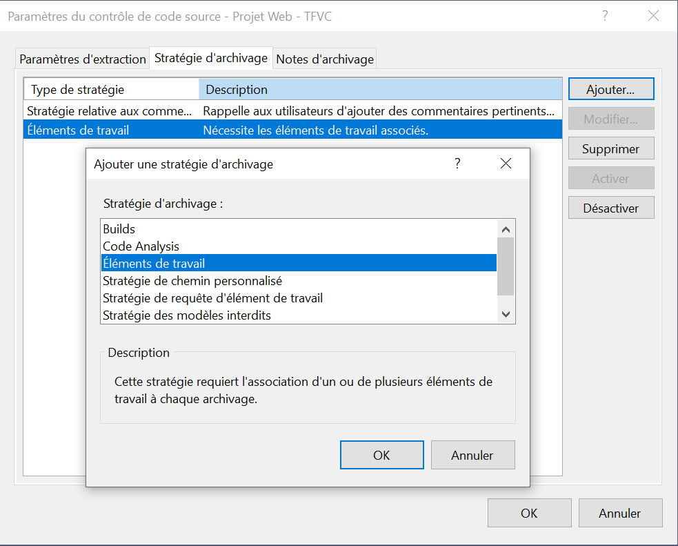 Définition des stratégies d’archivage pour un projet TFVC