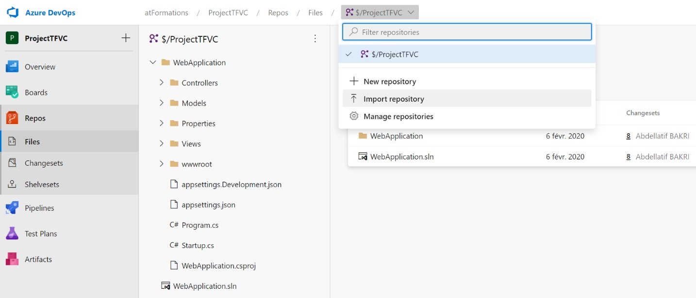 Importation d’un Repo Git dans un projet Azure DevOps