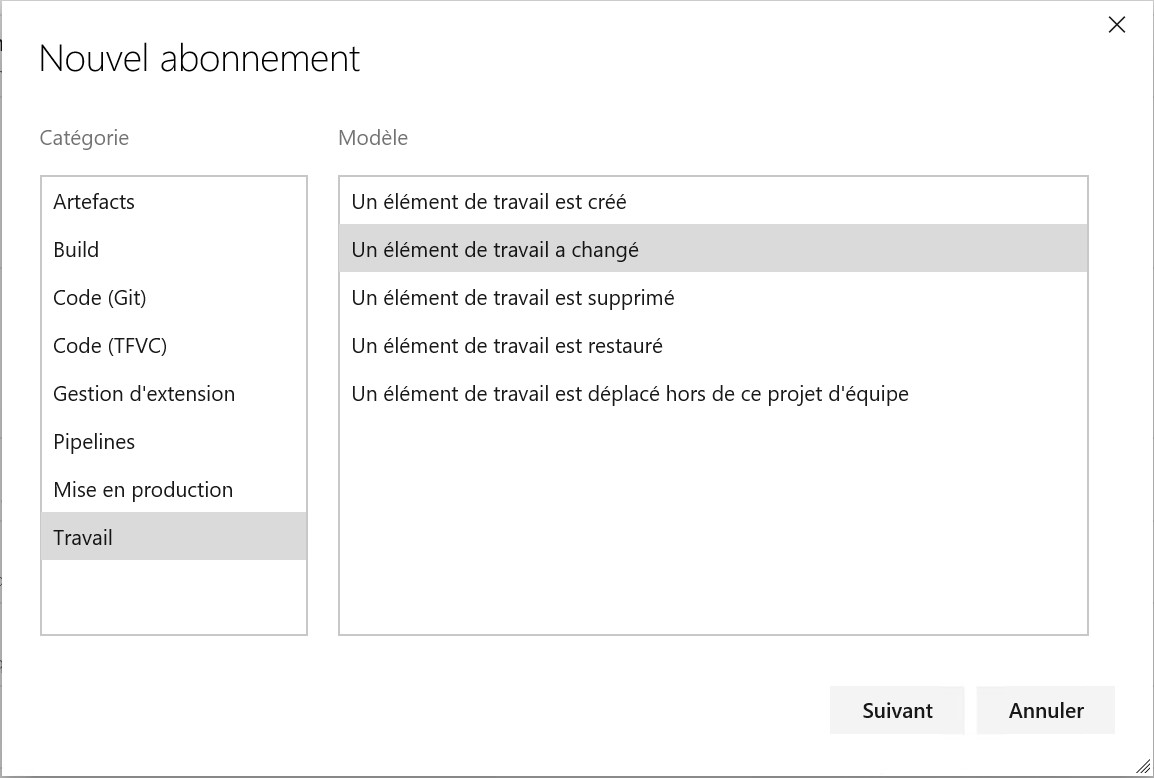 Création d’une nouvelle notification dans un projet Azure DevOps