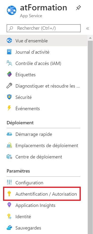 Authentification de Azure App Service