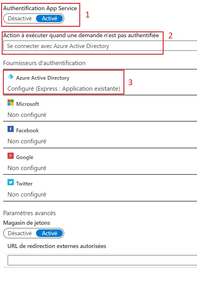 Configuration de l'authentification App Service